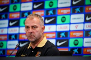 Barcelona coach Hansi flick in a press conference
