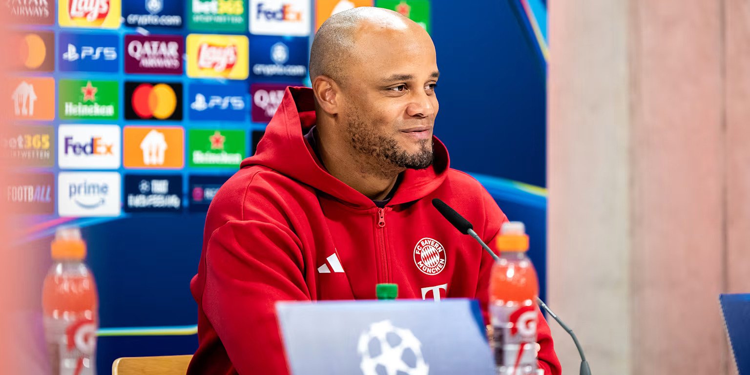 Bayern Munich coach Vincent Kompany in a press conference ahead of Champions League tie against Inter Milan