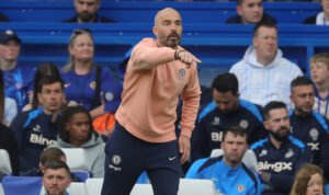 Chelsea coach Enzo Maresca standing at the touchline and pointing during his side's game against Ipswich Town
