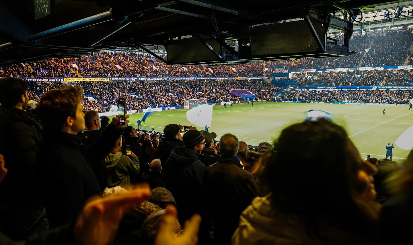 Chelsea fans at the West Stand of Stamford Bridge