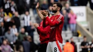 Manchester United captain Bruno Fernandes clapping the fans after game against Newcastle