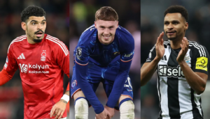 Premier League players Morgan Gibbs-White, Cole Palmer and Jacob Murphy