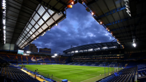 wide shot of Chelsea stadium Stamford Bridge