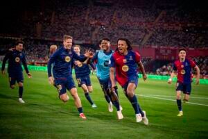Barcelona players celebrating their Copa del Rey win over Real Madrid