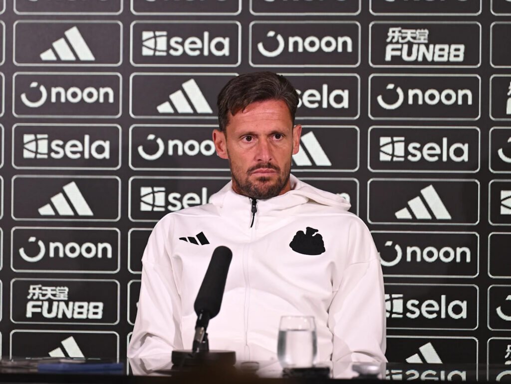 Newcastle assistant manager Jason Tindall at a press conference