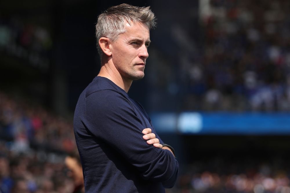 Ipswich boss Kieran McKenna watching his team play from the sidelines against Liverpool