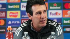 Aston Villa manager Unai Emery at the press conference ahead of PSG tie