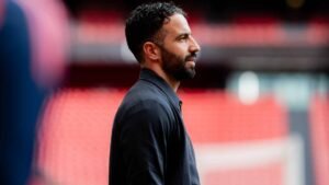 Manchester United manager Ruben Amorim watching on from the sidelines during the match against West Ham