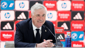 Real Madrid manager Carlo Ancelotti speaking at a press conference