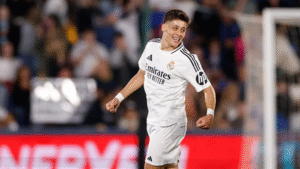 Real Madrid midfielder Arda Guler celebrating a goal