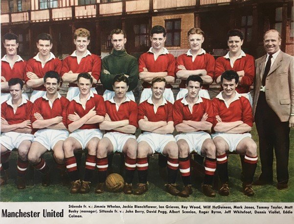 The Busby Boys and their manager Matt Busby in 1957