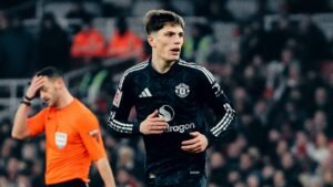Manchester United forward Alejandro Garnacho during a jogging during a football match