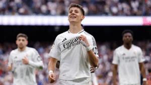 Real Madrid player Arda Guler celebrating his goal against Celta Vigo