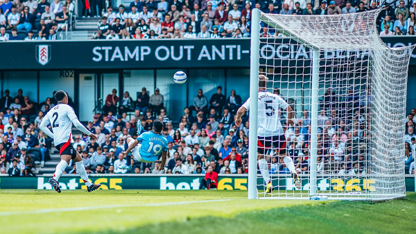 Manchester City midfielder Ilkay Gundogan scoring an overhead kick