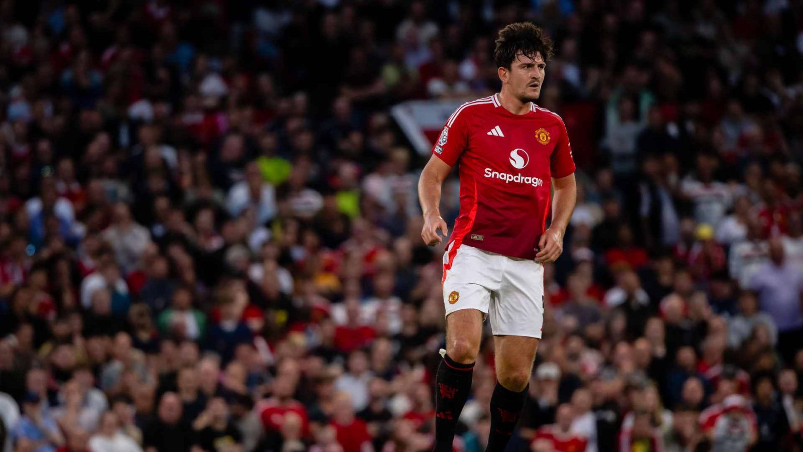 Manchester United defender Harry Maguire during a match verus Manchester City