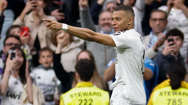 Real Madrid forward Kylian Mbappe celebrating goal against Celta Vigo