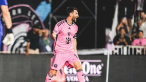 Messi celebrating a goal for Inter Miami