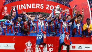 Crystal Palace celebrating their 2025 FA Cup win