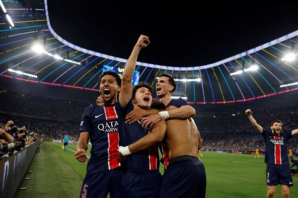 PSG players celebrating after the beat Inter Milan in the champions league final