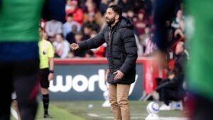 Manchester United manager Ruben Amorim directing his players from the sideline