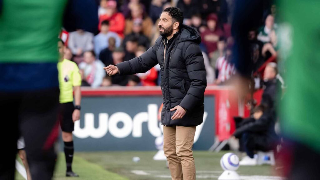 Manchester United Ruben Amorim presiding over the touchline