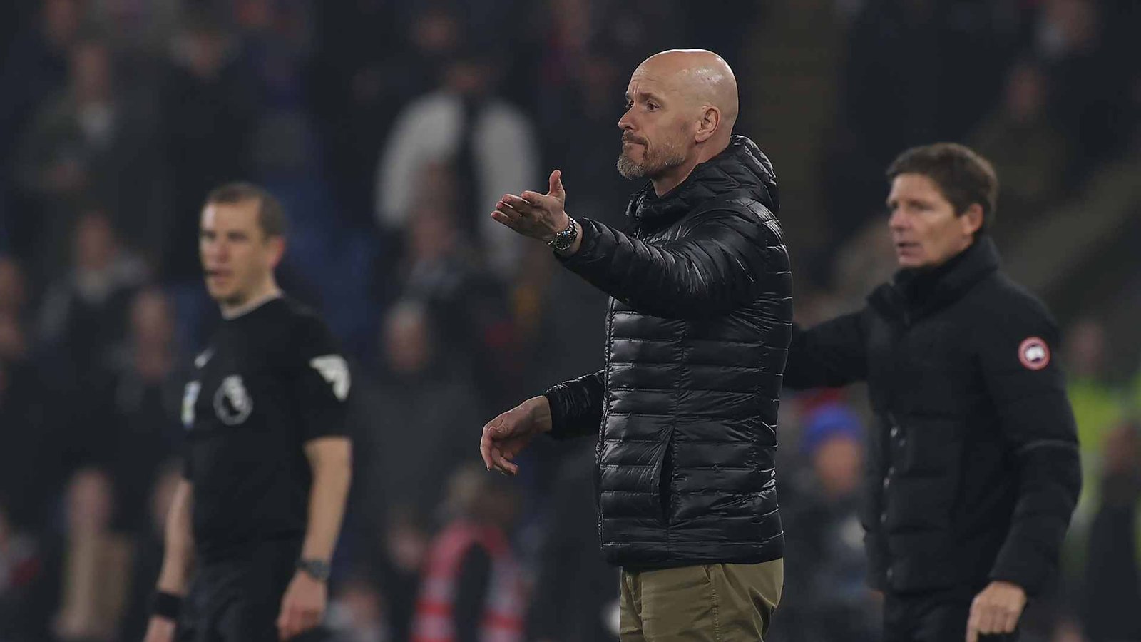 Erik ten Hag standing on the sidelines during a Manchester United match