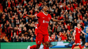 Ryan Gravenberch celebrating a goal for Liverpool