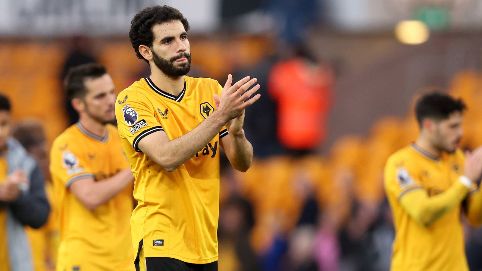 Rayan Ait-Nouri applauding fans after Wolves' Premier League game against Brentford.