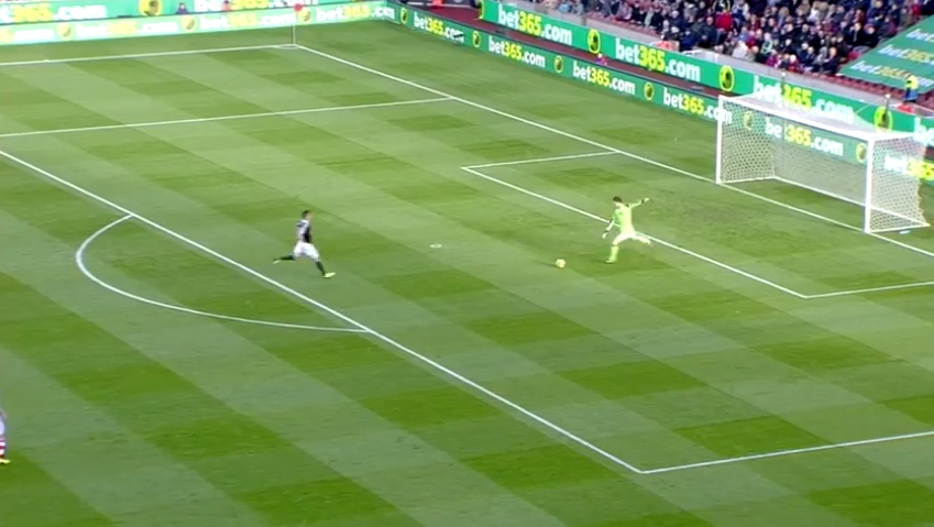 Asmir Begovic clearing the ball for Stoke City under pressure