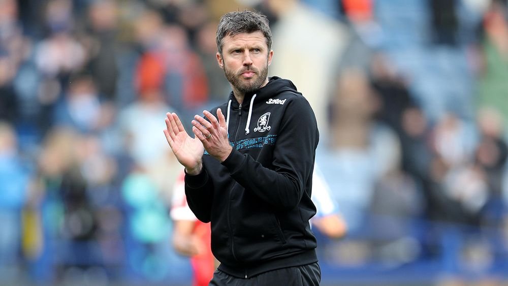 Michael Carrick applauding Middlesbrough fans after a Championship match