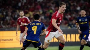 Rasmus Hojlund in action for Manchester United in the club's recent post-season tour of Southeast Asia.