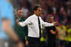Simone Inzaghi standing on the sidelines during an Inter Milan game