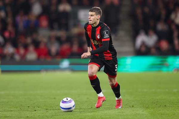 Milos Kerkez in action for Bournemouth in the Premier League