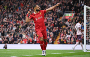 Salah celebrating a goal for Liverpool in the Premier League