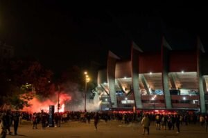 PSG supporters outside the Allianz Arena in Munich