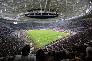 Full stadium at nighttime during 2022 World Cup in Qatat