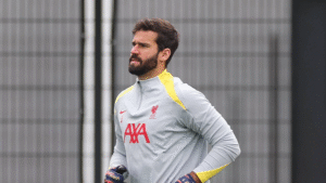 Alisson in training for Liverpool