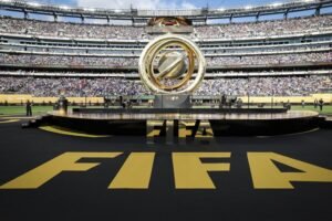 Stadium with FIFA logo on the ground