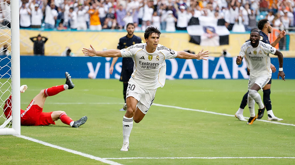 Gonzalo Garcia celebrating his Real Madrid goal against Juventus