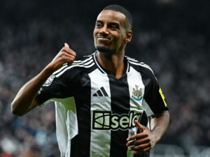 Alexander Isak celebrating a goal for Newcastle in the Premier League