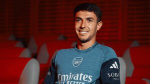 Martin Zubimendi during an interview at Arsenal