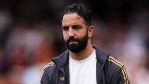 Ruben Amorim standing on the sidelines during a Manchester United game