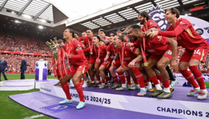 2024-25 Premier League champions Liverpool celebrating during the trophy lift