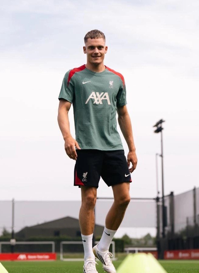 Florian Wirtz standing during a Liverpool training session