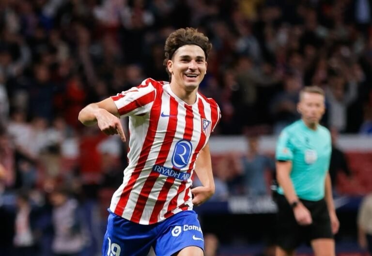 Julian Alvarez celebrating a goal for Atletico Madrid against Rayo Vallecano