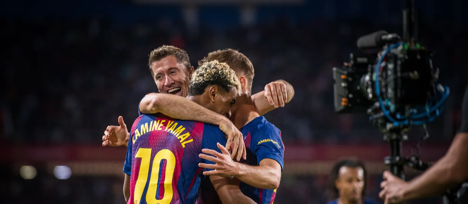 Barcelona players celebrating second goal against Real Sociedad