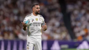 Dani Carvajal preparing to take a throw for Real Madrid