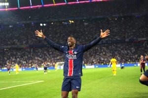 Ousmane Dembele celebrating a goal for Paris Saint-Germain