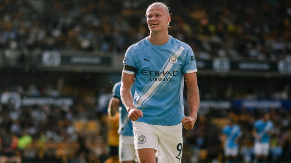 Erling Haaland celebrating for Manchester City