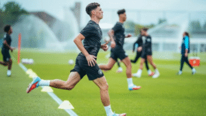 Manchester City forward Phil Foden running during a training session